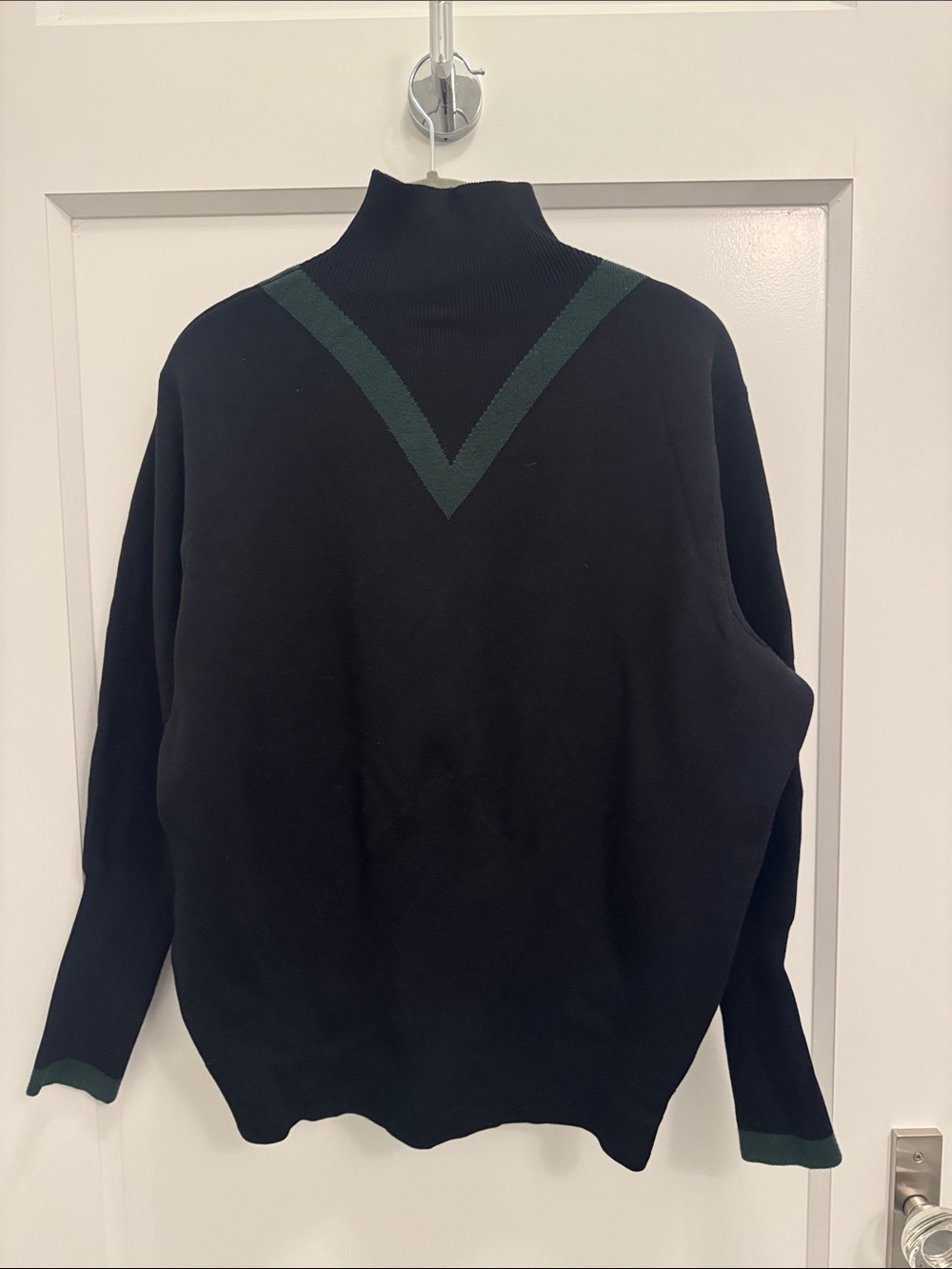 & Other Stories Black Turtleneck Sweater with Green V-Detail